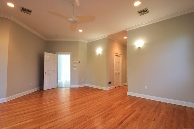 11 Pheasant Ridge Rd, Newtown, CT 06470 - unfurnished room with light wood-style floors, a ceiling fan, recessed lighting, and crown molding