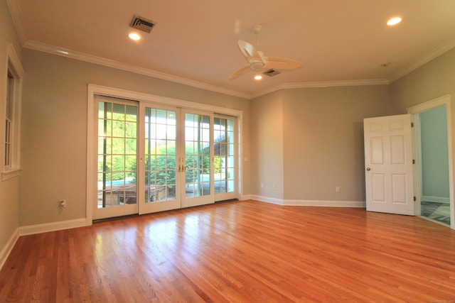 11 Pheasant Ridge Rd, Newtown, CT 06470 - spare room with french doors, light wood finished floors, ceiling fan, crown molding, and recessed lighting