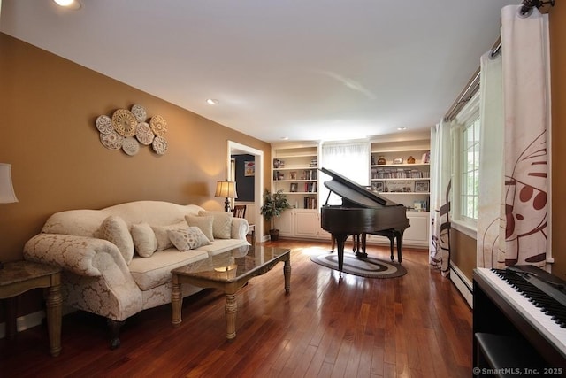 2 Tamshell Dr, Kent, CT 06757 - sitting room featuring dark wood finished floors, a baseboard heating unit, and built in shelves