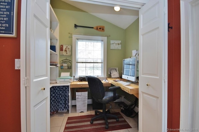2 Tamshell Dr, Kent, CT 06757 - office area with lofted ceiling, light tile patterned floors, and built in desk