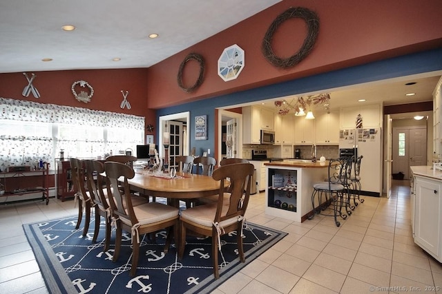 2 Tamshell Dr, Kent, CT 06757 - dining room featuring light tile patterned floors, lofted ceiling, plenty of natural light, and recessed lighting