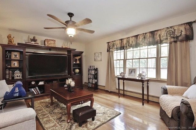 2 Tamshell Dr, Kent, CT 06757 - living room with hardwood / wood-style flooring, ceiling fan, and a baseboard radiator