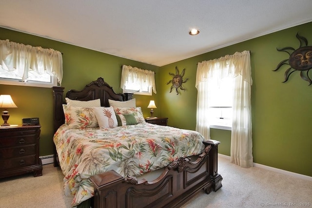 2 Tamshell Dr, Kent, CT 06757 - bedroom with light colored carpet, multiple windows, baseboard heating, and recessed lighting