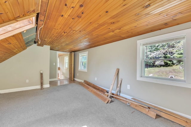 23 Ross Rd, Preston, CT 06365 - unfurnished living room featuring light colored carpet, lofted ceiling, baseboards, and wood ceiling
