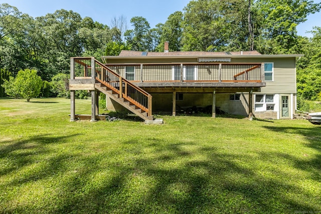 23 Ross Rd, Preston, CT 06365 - back of property featuring a wooden deck, a lawn, and stairway