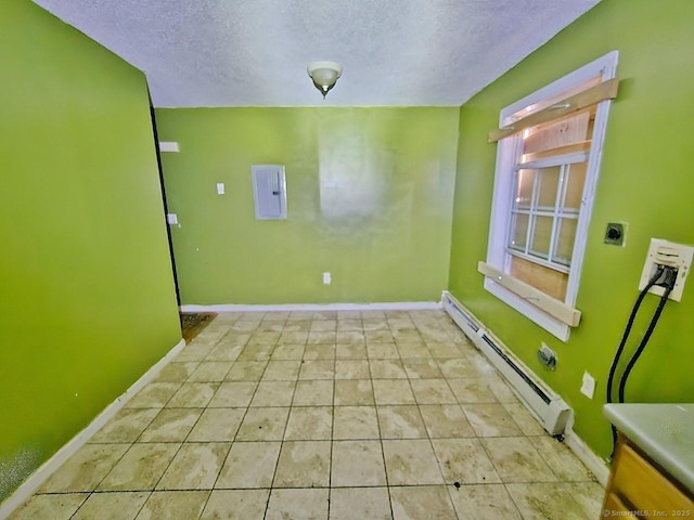 270 Capen St, Hartford, CT 06112 - spare room featuring baseboard heating, a textured ceiling, baseboards, and electric panel
