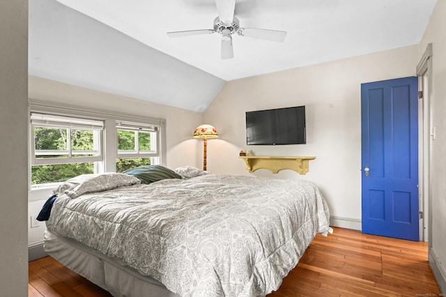 5 Maple Corners Rd, Ledyard, CT 06335 - bedroom featuring hardwood / wood-style flooring, lofted ceiling, baseboards, and ceiling fan