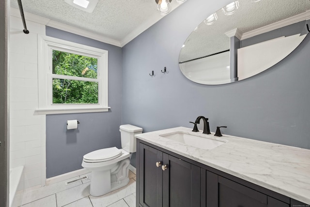 157 Mile Creek Rd, Old Lyme, CT 06371 - bathroom with a textured ceiling, vanity, and crown molding