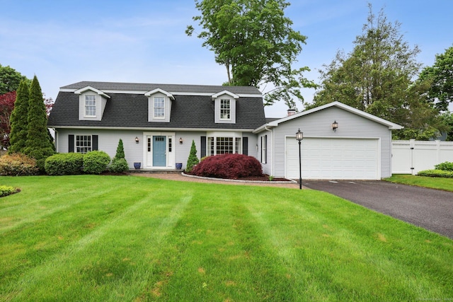 20 Cherry Ln, Madison, CT 06443 - dutch colonial featuring a garage, asphalt driveway, roof with shingles, and a chimney