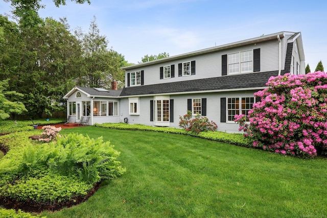 20 Cherry Ln, Madison, CT 06443 - back of house with a lawn, a chimney, and a shingled roof