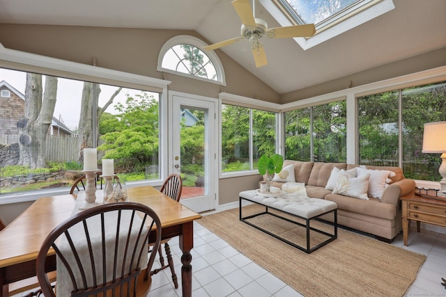 20 Cherry Ln, Madison, CT 06443 - sunroom featuring a skylight, vaulted ceiling, and tile patterned flooring