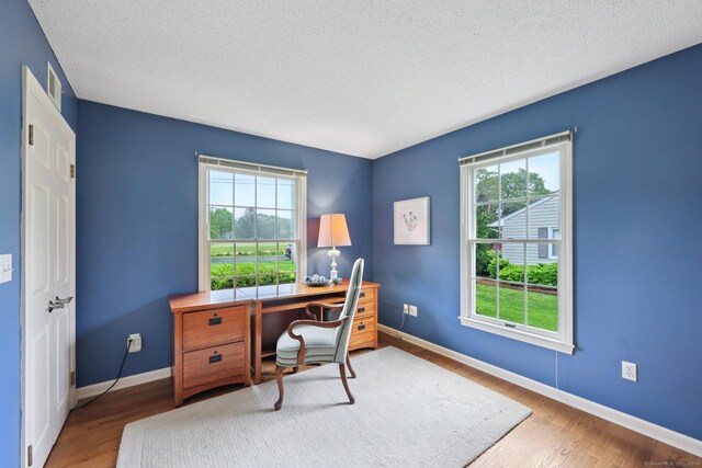 20 Cherry Ln, Madison, CT 06443 - home office with plenty of natural light, baseboards, wood finished floors, and a textured ceiling