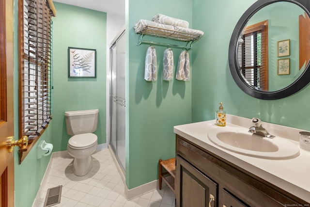 3 Dan Beard Ln, Redding, CT 06896 - bathroom featuring toilet, a shower stall, vanity, baseboards, and tile patterned flooring