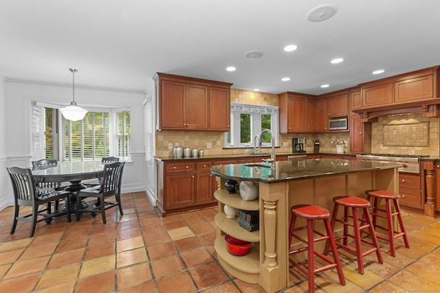 3 Dan Beard Ln, Redding, CT 06896 - kitchen with a sink, appliances with stainless steel finishes, open shelves, backsplash, and recessed lighting