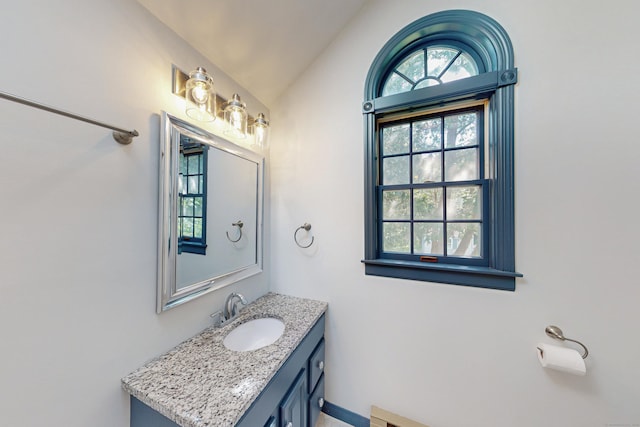 1 Yale Ave, Middlebury, CT 06762 - bathroom with vanity, plenty of natural light, and lofted ceiling