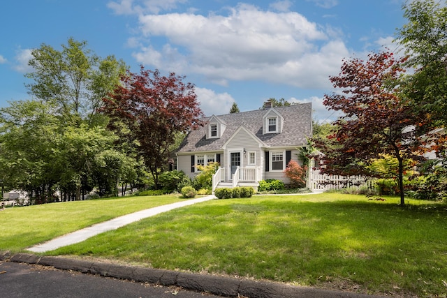 1 Yale Ave, Middlebury, CT 06762 - cape cod house featuring a chimney, a front yard, and roof with shingles
