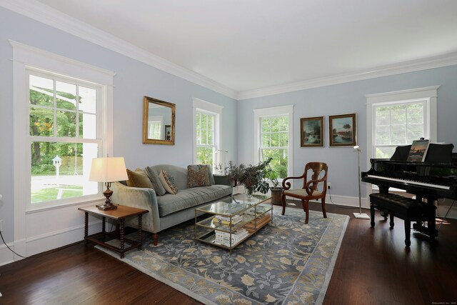 171 Cross Hwy, Redding, CT 06896 - living area featuring plenty of natural light, ornamental molding, baseboards, and wood finished floors