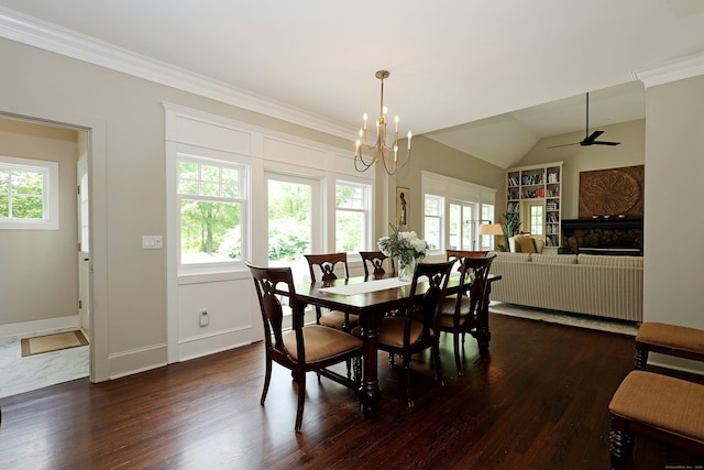 171 Cross Hwy, Redding, CT 06896 - dining area featuring built in shelves, healthy amount of natural light, dark wood-style floors, and ornamental molding