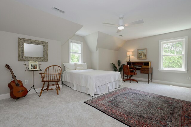 171 Cross Hwy, Redding, CT 06896 - carpeted bedroom featuring lofted ceiling, baseboards, and a ceiling fan