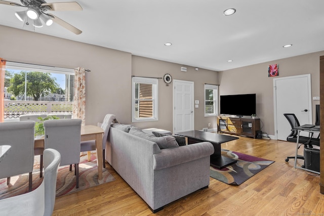 100 Boston Ter, Bridgeport, CT 06610 - living room with healthy amount of natural light, ceiling fan, recessed lighting, and light wood-style floors
