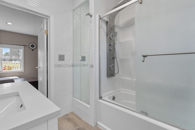 100 Boston Ter, Bridgeport, CT 06610 - bathroom with bath / shower combo with glass door, wood finished floors, and vanity