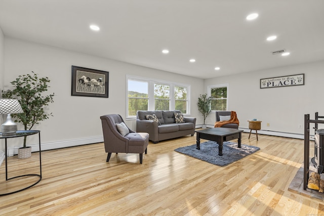 4 Wanzer Hill Rd, Sherman, CT 06784 - living room with wood finished floors, recessed lighting, baseboards, baseboard heating, and a baseboard heating unit