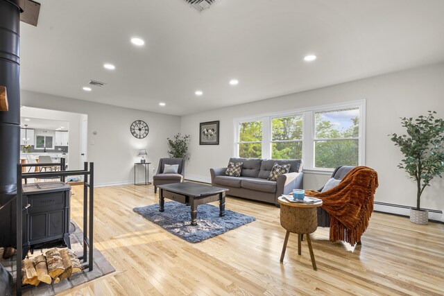 4 Wanzer Hill Rd, Sherman, CT 06784 - living area featuring recessed lighting, light wood-style floors, baseboard heating, and baseboards