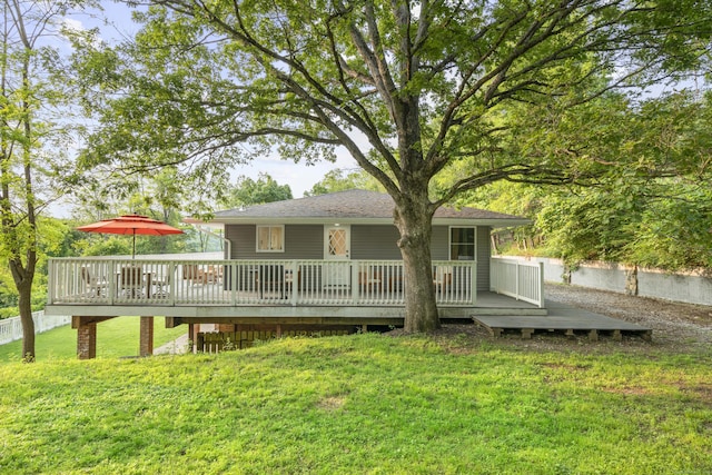 4 Wanzer Hill Rd, Sherman, CT 06784 - rear view of property with a wooden deck and a lawn