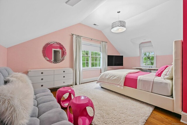 6 Coachlamp Ln, Greenwich, CT 06830 - bedroom featuring vaulted ceiling and wood finished floors