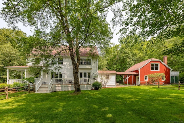 78 Garnet Rd, Roxbury, CT 06783 - back of house featuring a chimney and a deck