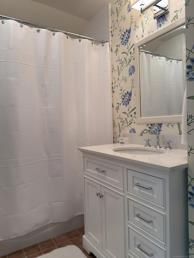 78 Garnet Rd, Roxbury, CT 06783 - full bathroom featuring vanity, tile patterned floors, and wallpapered walls