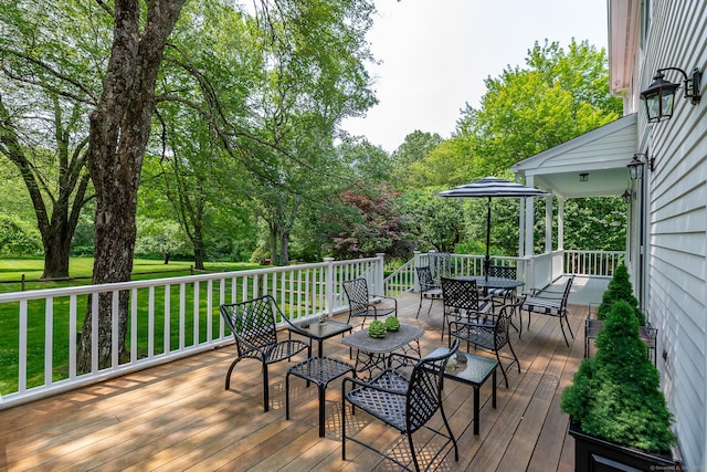 78 Garnet Rd, Roxbury, CT 06783 - deck with a yard, view of scattered trees, and outdoor dining space