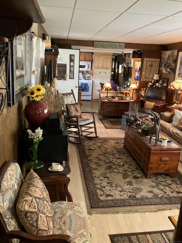 80 Sheldon Rd Lot 12, Griswold, CT 06351 - living room with a drop ceiling, wood finished floors, and wood walls