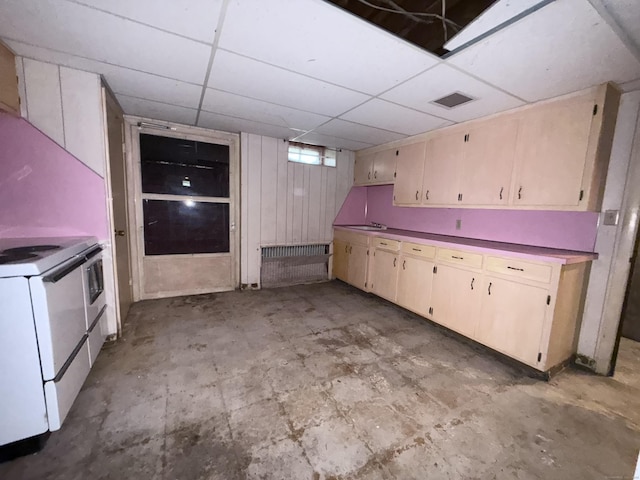 909 Randolph Rd, Middletown, CT 06457 - kitchen featuring white range with electric stovetop and a drop ceiling