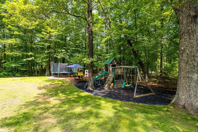 825 Copper Hill Rd, Suffield, CT 06093 - view of playground featuring a trampoline and a lawn