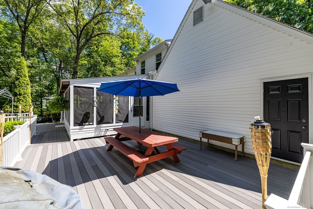 825 Copper Hill Rd, Suffield, CT 06093 - wooden terrace with a sunroom and view of scattered trees