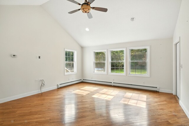 3 Birchwood Ter, Enfield, CT 06082 - unfurnished room featuring a ceiling fan, wood finished floors, recessed lighting, baseboards, and high vaulted ceiling