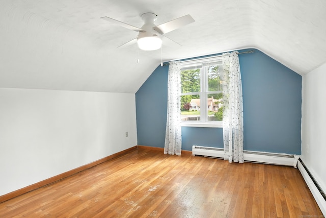 3 Birchwood Ter, Enfield, CT 06082 - additional living space featuring a baseboard radiator, hardwood / wood-style flooring, vaulted ceiling, ceiling fan, and a baseboard heating unit