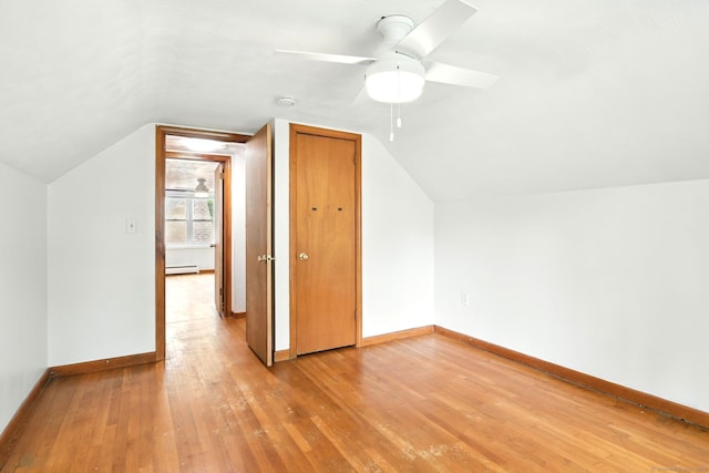3 Birchwood Ter, Enfield, CT 06082 - bonus room with baseboard heating, light wood-style flooring, baseboards, ceiling fan, and vaulted ceiling