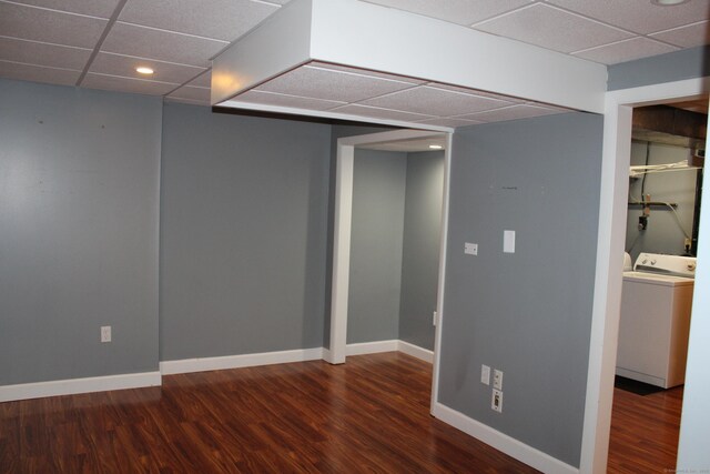 9 Watch Hill Cir Unit 9, Cromwell, CT 06416 - finished below grade area with washer / clothes dryer, a drop ceiling, wood finished floors, baseboards, and recessed lighting