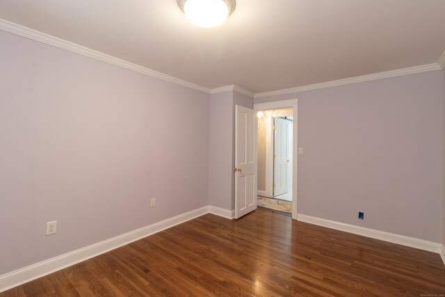 884 Black Rock Tpke, Easton, CT 06612 - spare room featuring baseboards, dark wood-style floors, and ornamental molding