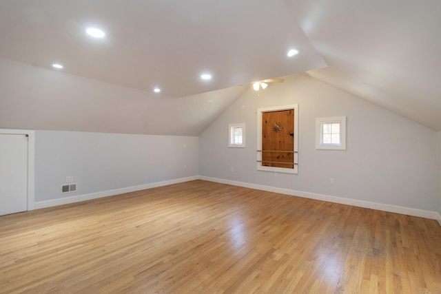 884 Black Rock Tpke, Easton, CT 06612 - bonus room with light wood finished floors, lofted ceiling, baseboards, recessed lighting, and ceiling fan