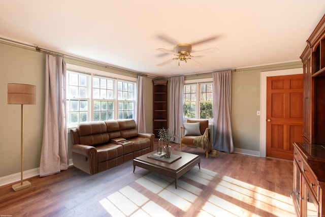 884 Black Rock Tpke, Easton, CT 06612 - living area with ceiling fan, baseboards, and light wood-type flooring