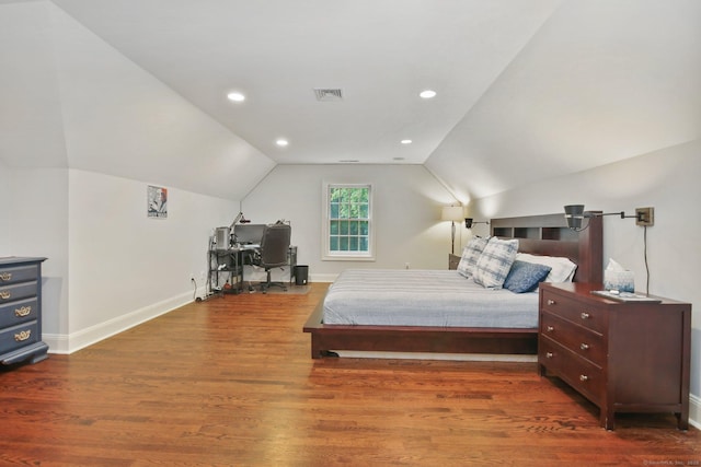 19 Father Peters Ln, New Canaan, CT 06840 - bedroom featuring wood finished floors, lofted ceiling, a desk, and recessed lighting