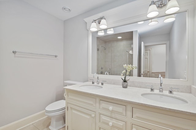 19 Father Peters Ln, New Canaan, CT 06840 - full bath featuring tiled shower, double vanity, and tile patterned flooring