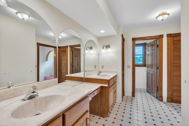 192 Palmer Rd, Chaplin, CT 06235 - bathroom with vanity, a closet, tile patterned floors, and recessed lighting
