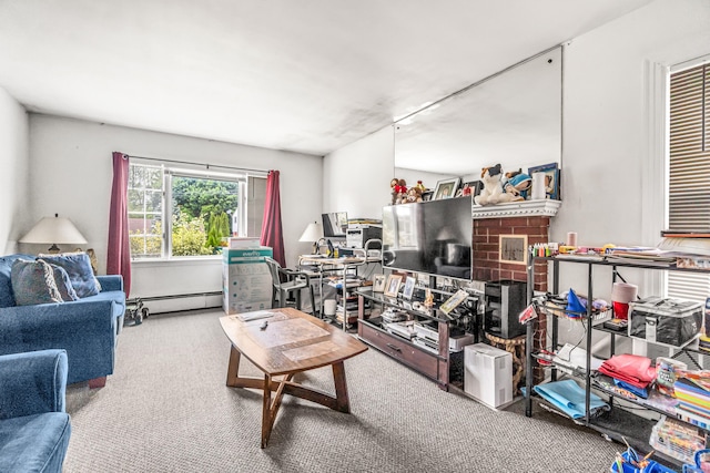 214 Thames St, New London, CT 06320 - carpeted living room with a baseboard radiator