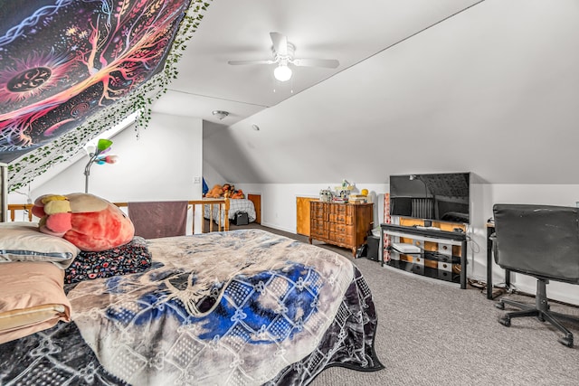 214 Thames St, New London, CT 06320 - bedroom with vaulted ceiling, carpet, and a ceiling fan