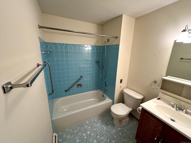 415 E Mitchell Ave Unit 415, Cheshire, CT 06410 - bathroom with shower / bath combination, toilet, vanity, a textured ceiling, and a baseboard radiator