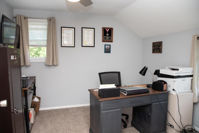 158 Jones Dr, New Britain, CT 06053 - home office with ceiling fan, carpet flooring, lofted ceiling, and baseboards